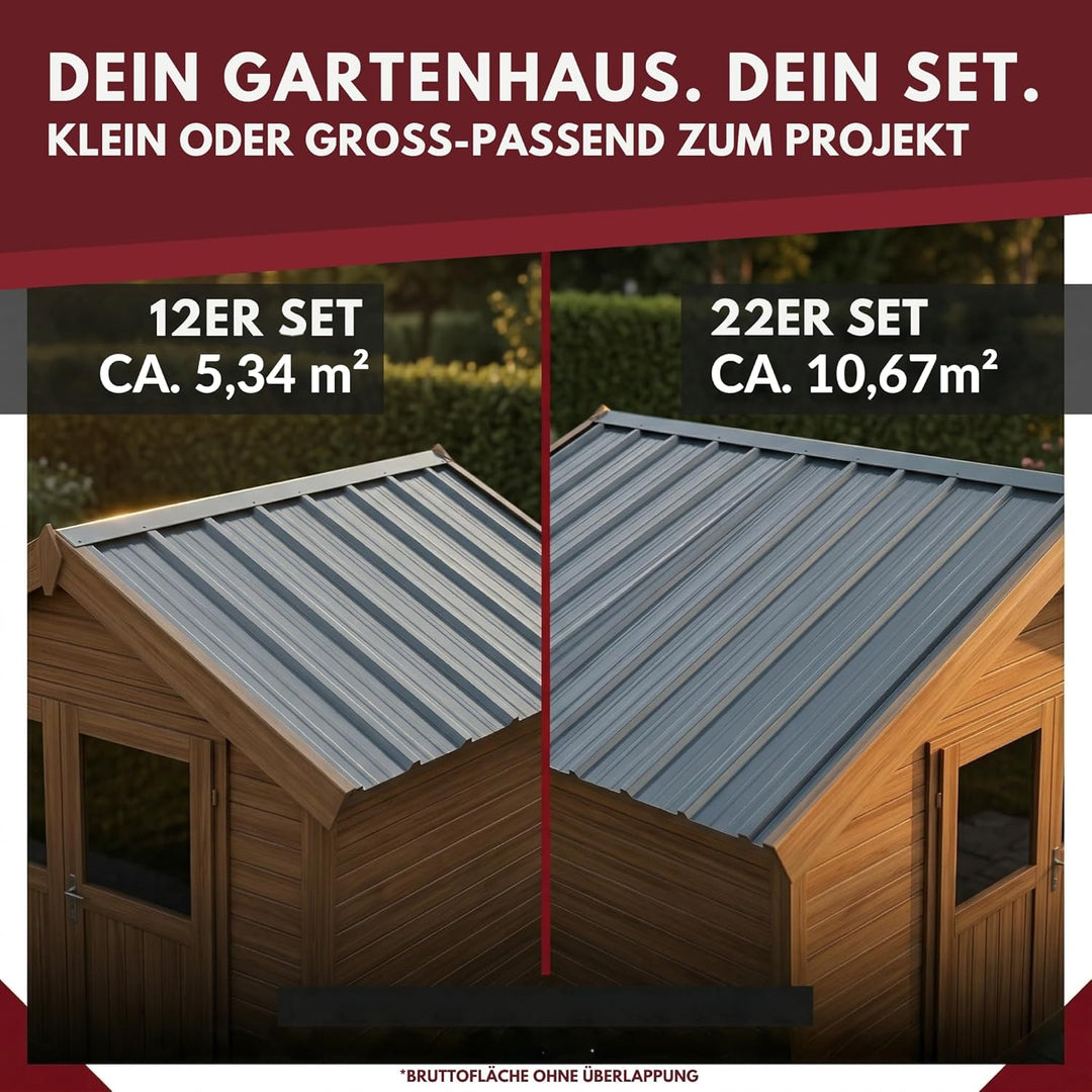 Trapezblech Dachplatten 22er Set Anthrazit RAL 7016, 1090 x 445 mm, verzinkt, Dachblech Profilblech