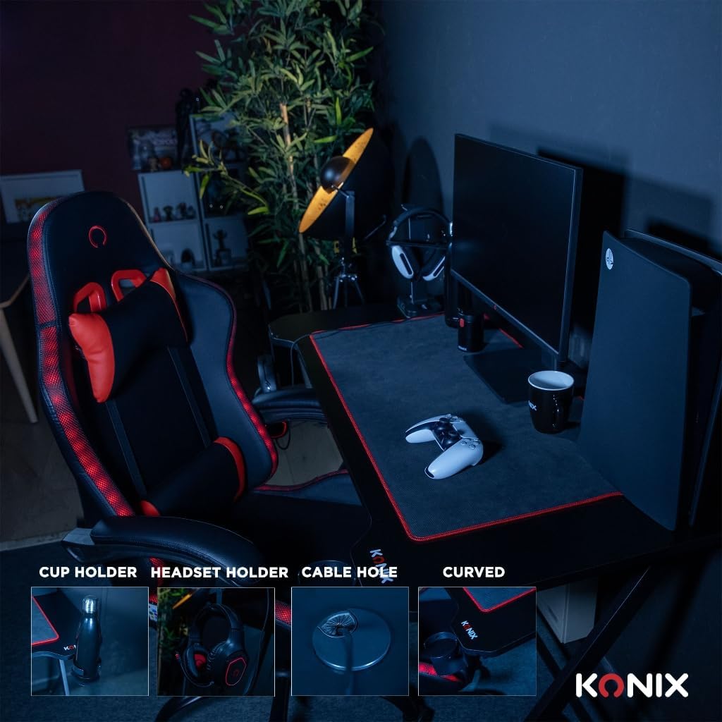 Konix Fenris Gaming Schreibtisch 120 x 60 x 78 cm in Y-Form - Tischplatte aus Holz und Metall - Bech