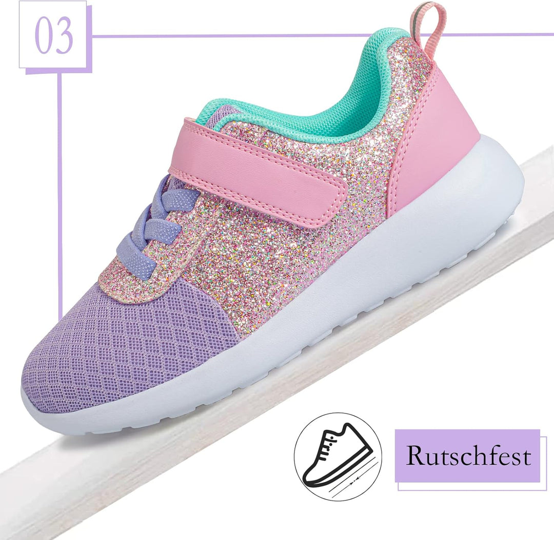 Mädchen Schuhe Kinder Turnschuhe Glitzer Sportschuhe Laufschuhe Hallenschuhe Sneakers Klettverschlus