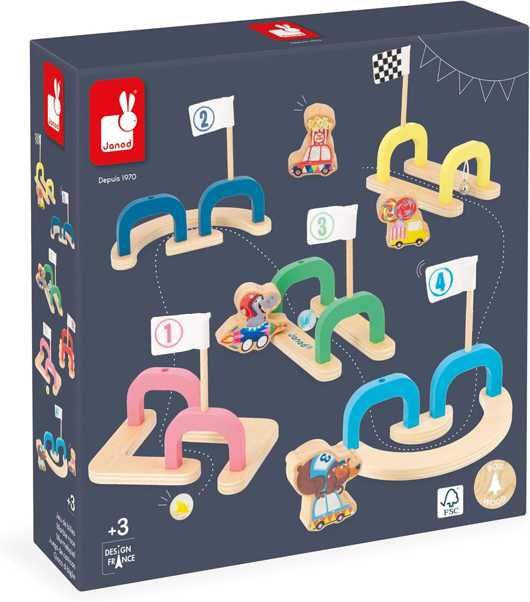 Janod - Kinder-Murmelspiel Applepop - Geschicklichkeitsspiel - 6 Passagen + 2 Murmeln + 4 Spielstein