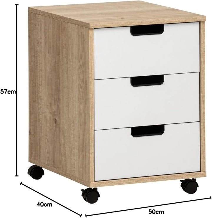Schildmeyer Rollcontainer Emmik 159594, weisseiche Dekor/mattweiss, 40 x 50 x 57 cm Weiss Eiche Deko