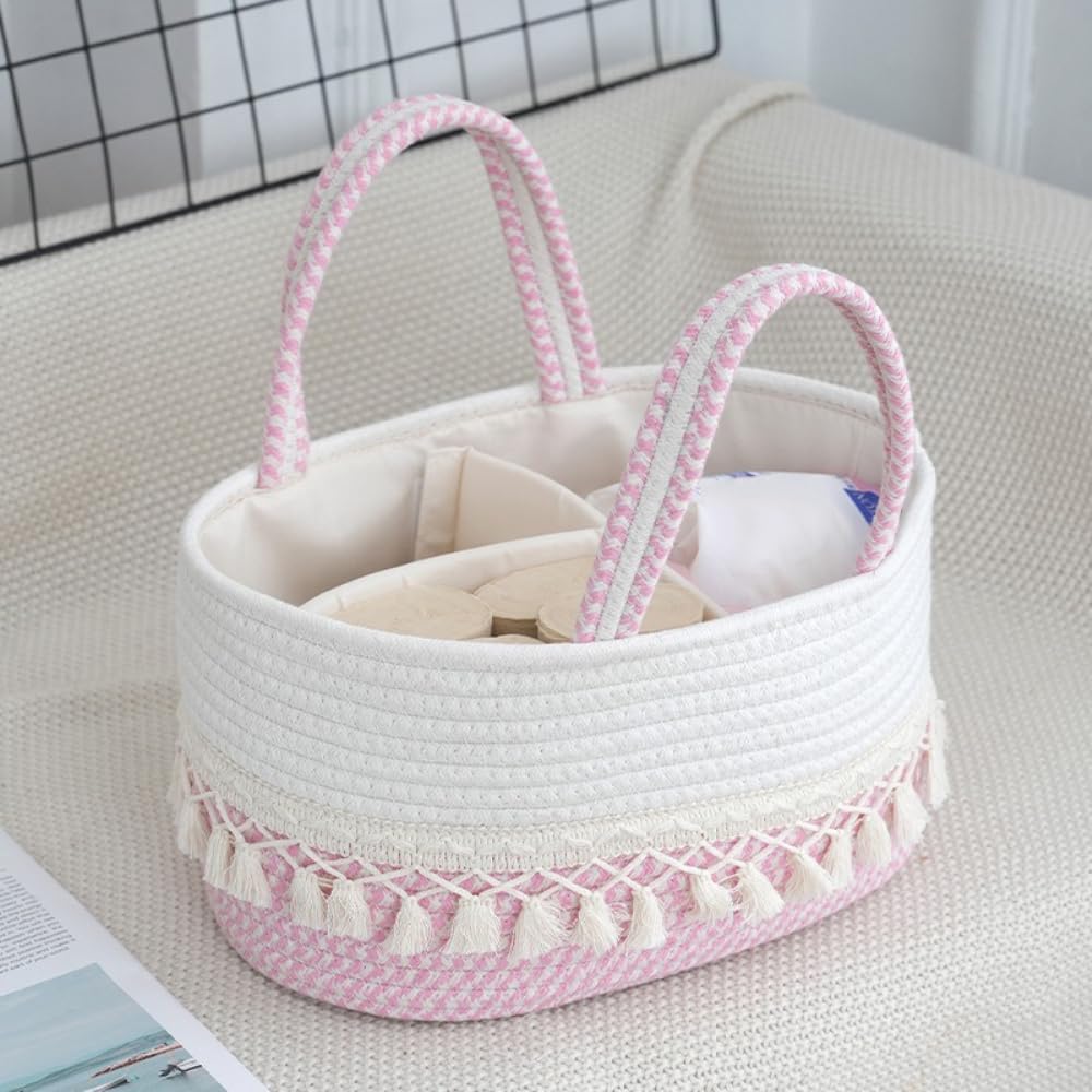 Baby-Wickeltasche Aufbewahrungskorb Baumwollseil Gewebte Wickeltasche Wickel-Organizer Windelkorb Ba