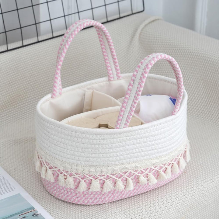 Baby-Wickeltasche Aufbewahrungskorb Baumwollseil Gewebte Wickeltasche Wickel-Organizer Windelkorb Ba