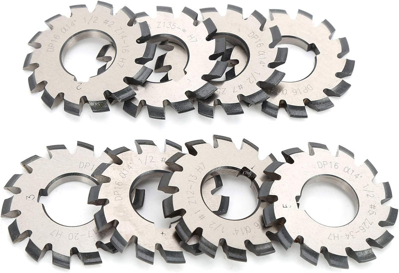 8Pcs Zahnradfräser Hochgeschwindigkeitsstahl Involute Zahnradfräser Schneidwerkzeuge 14,5 ° Innendur