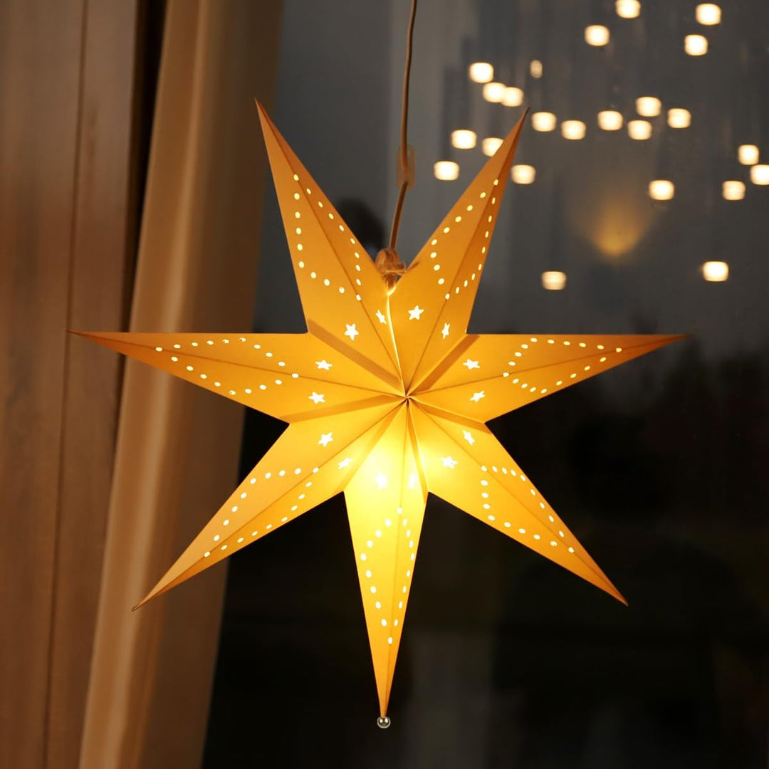 SALCAR 55cm LED Papierstern Beleuchtet zum Aufhängen, Advents Leuchtstern Fenster mit Warmweiss E14