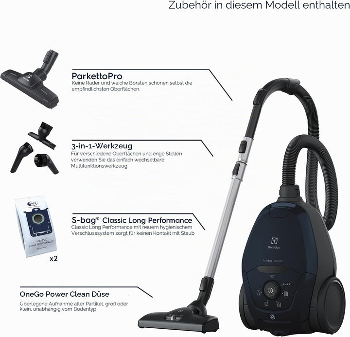 Electrolux PD82-4ST Staubsauger mit Beutel, max. Leistung 600 W, AeroPro Absaugsystem, 2 Bürsten, 3-