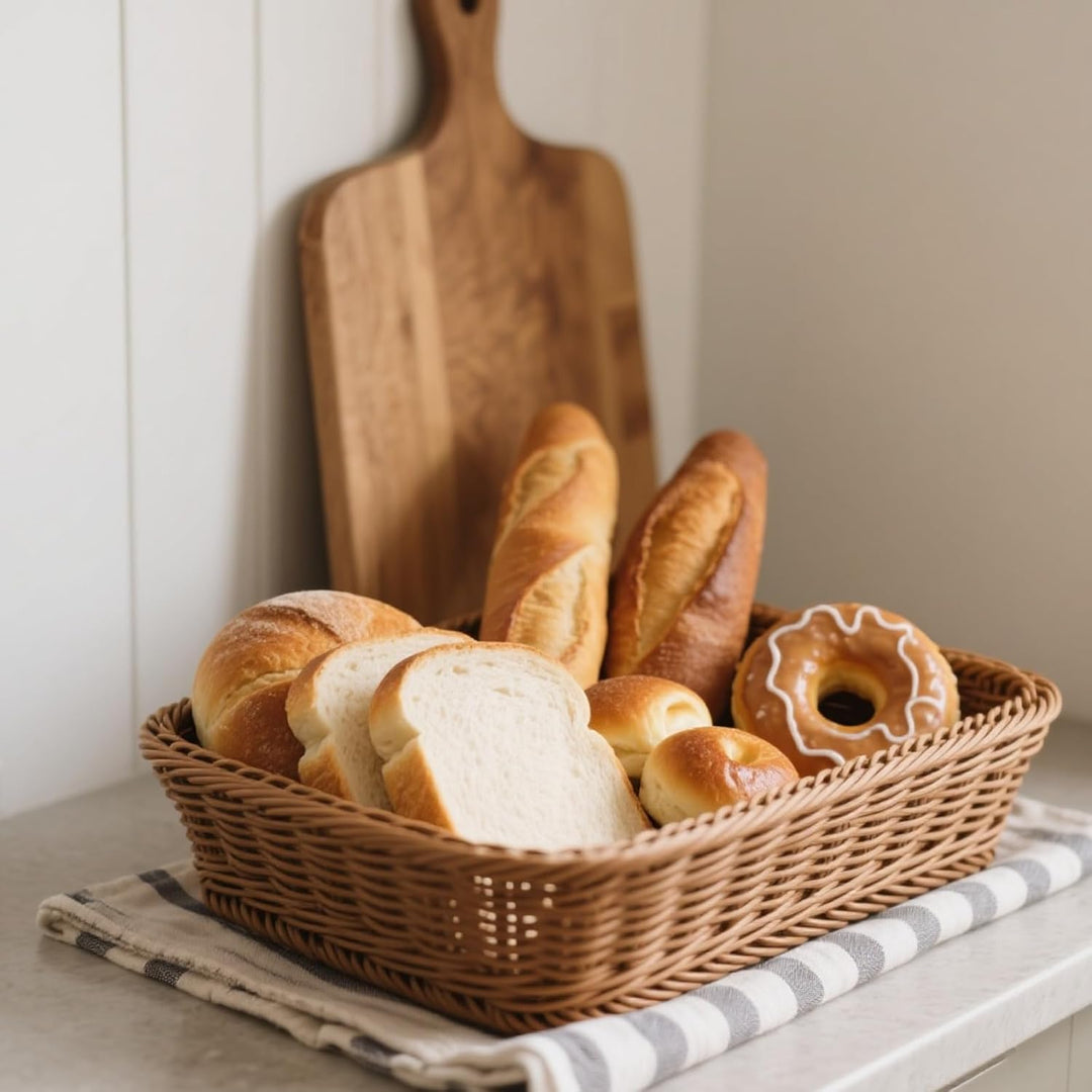 4 Stück Brotkorb Geflochten Set, Weidenkorb Rechteckig gross, Polypropylen Brötchenkorb Mehrzweckkor