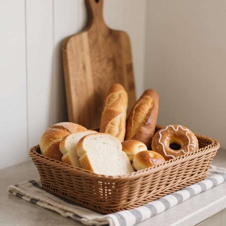 4 Stück Brotkorb Geflochten Set, Weidenkorb Rechteckig gross, Polypropylen Brötchenkorb Mehrzweckkor