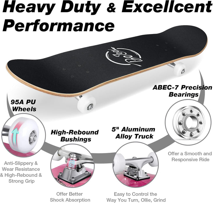 BELEEV Skateboard 31x8 Zoll Komplette Cruiser Skateboard für Kinder Jugendliche Erwachsene, 7-Lagige