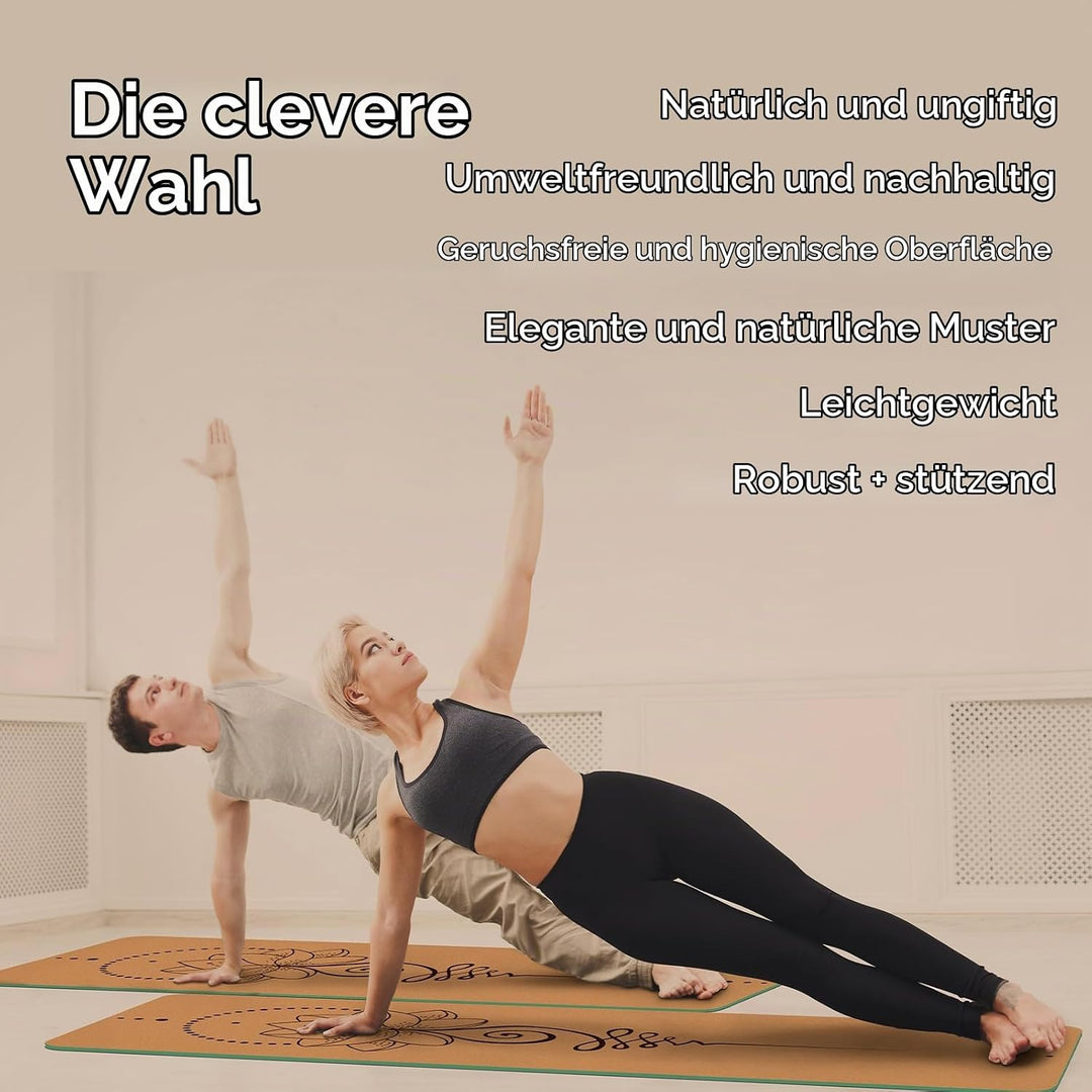 Yogamatte-Kork, Rutschfest, Einzigartiges Design, Extradick Natürlicher Kork, TPE Fitness-Trainingsm