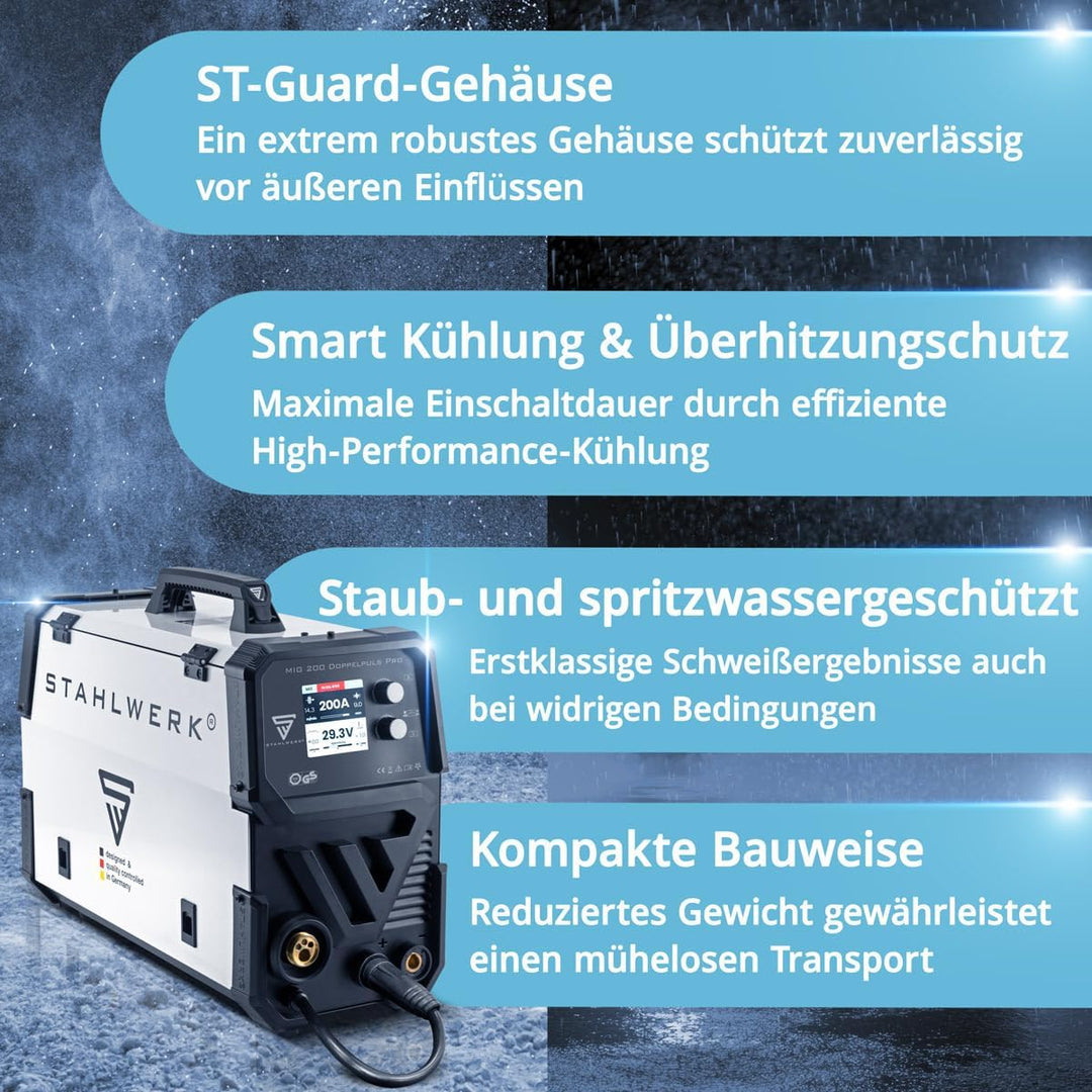 STAHLWERK MIG MAG 200 Doppelpuls Pro leistungsstarkes Schweissgerät im Set mit MIG MAG-Schweissbrenn