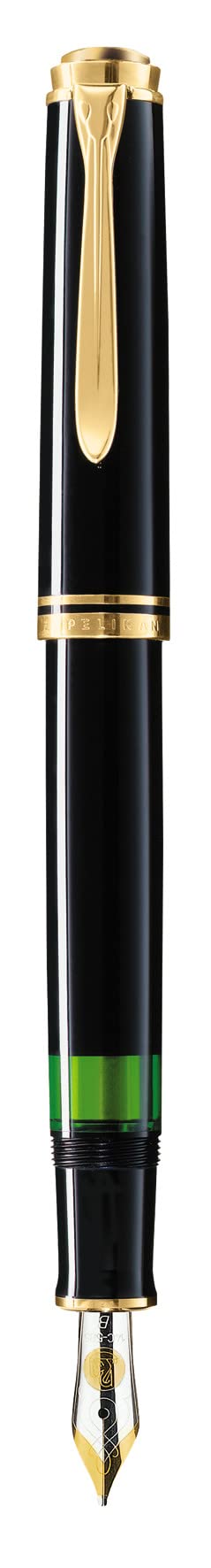 Pelikan Füllhalter Souverän 600, Schwarz, Feder F (fein), hochwertiger Kolbenfüller im Geschenk-Etui