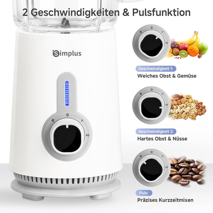 Simplus 3-in-1 Multifunction Stand Mixer, 1250 ml Mixkrug, 500 ml Fleischbecher & 300 ml Mahlbecher,