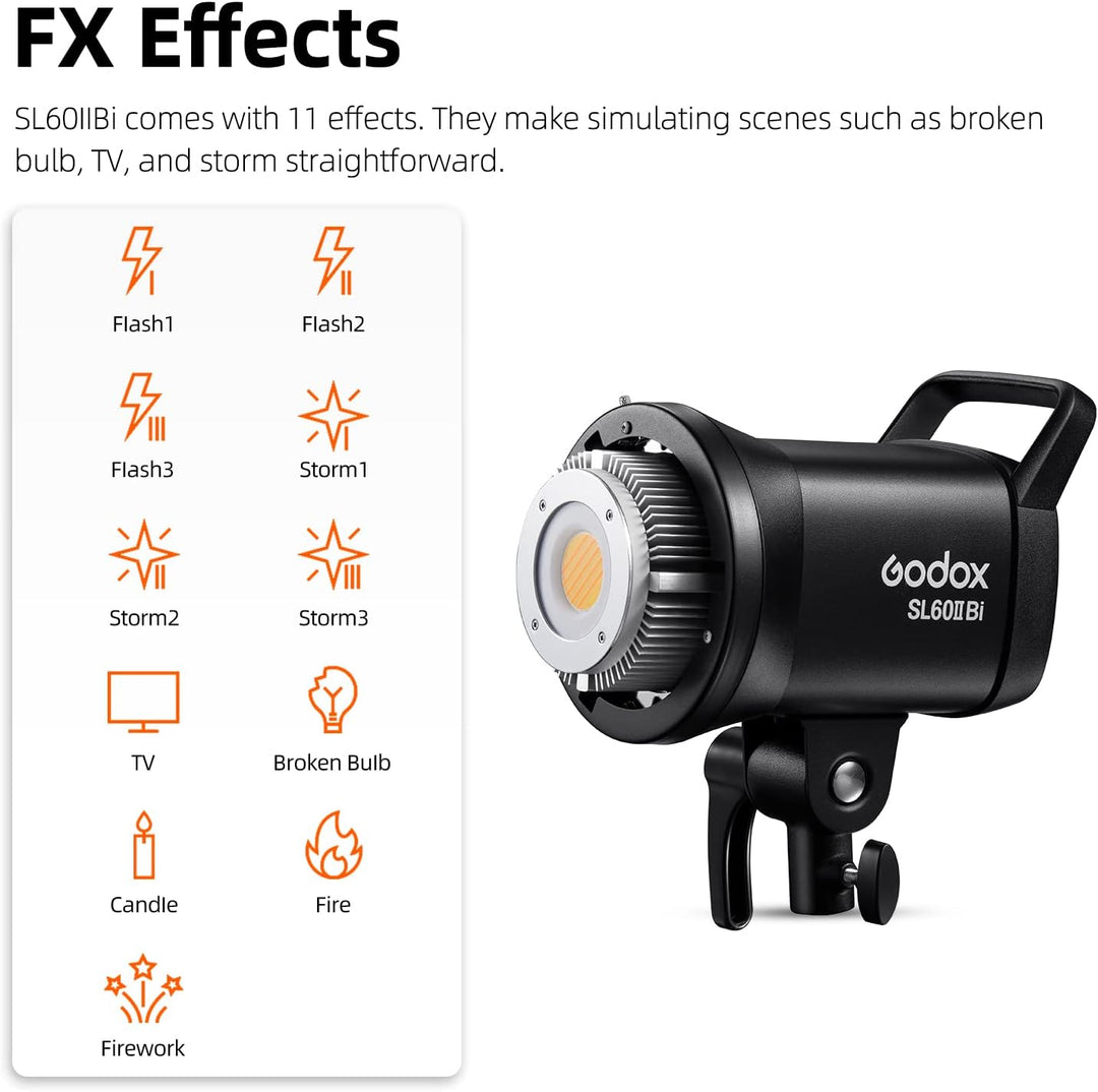 Godox SL60IIBi 75W LED-Dauervideoleuchte, Bowens-Halterung 25100 Lux @5600K, Zwei Farbtemperaturen,
