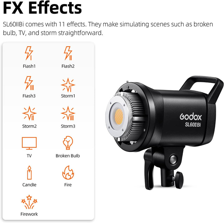 Godox SL60IIBi 75W LED-Dauervideoleuchte, Bowens-Halterung 25100 Lux @5600K, Zwei Farbtemperaturen,