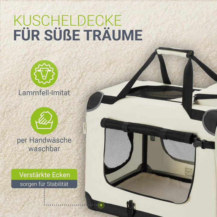 Juskys Hundetransportbox Lassie S faltbar & tragbar 34x50x36 cm mit Decke, Tasche & Griffen - Faltba