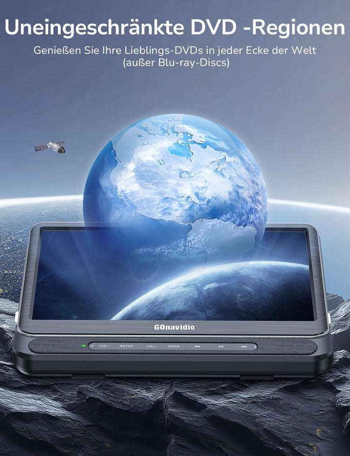 GOnavidio 12" DVD Player Auto 2 Bildschirme, Wiederaufladbar Kopfstütze für Auto mit 1080P HDMI-Eing