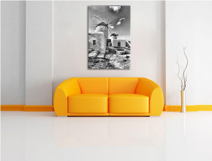 Pixxprint Windmühlen am Mittelmeer als Leinwandbild | Grösse: 100x70 cm | Wandbild | Kunstdruck | fe