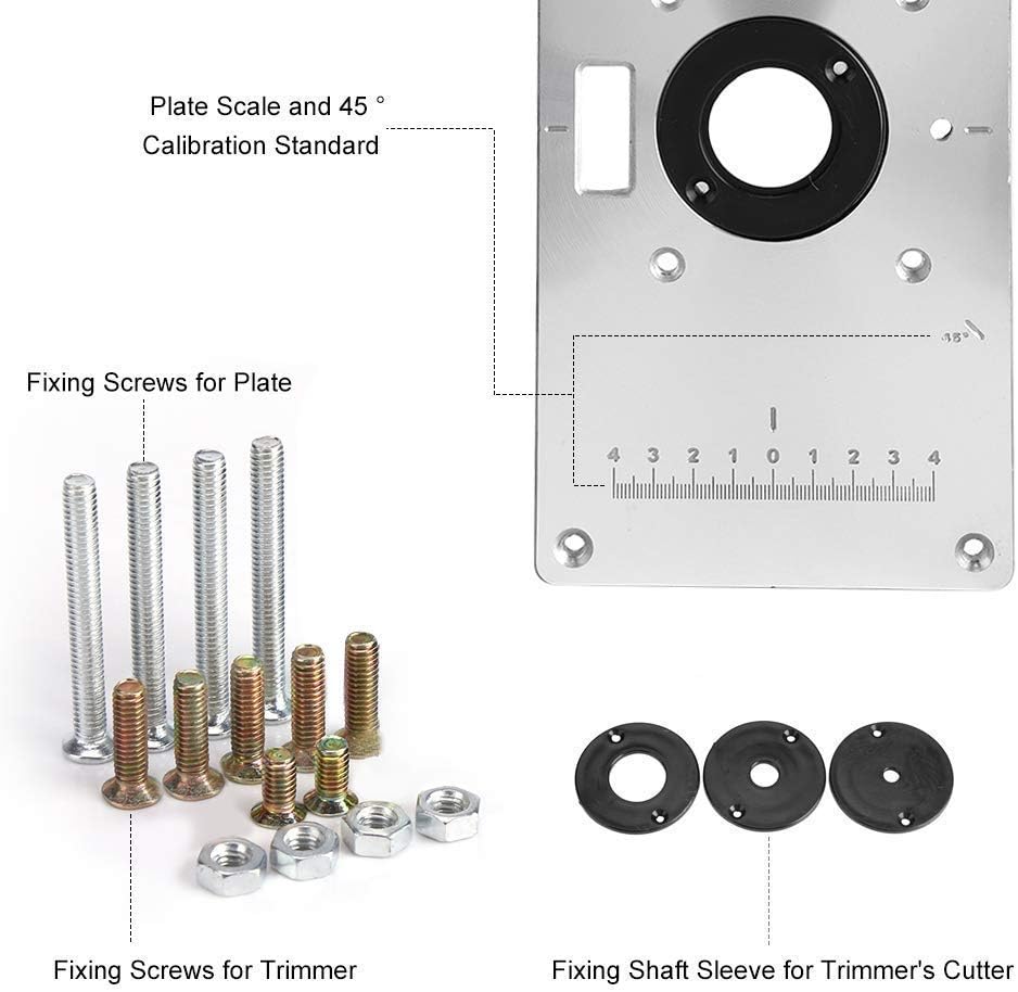 Aluminium Router Tischeinsatzplatte mit 4 Ringen und Schrauben für Holzbearbeitungstische für Einsat