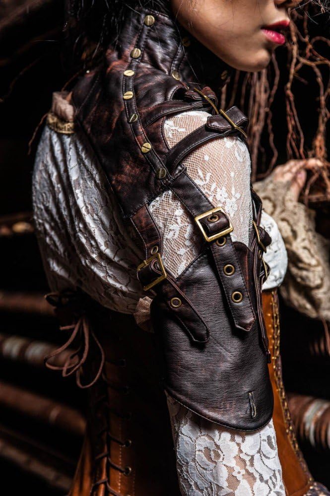 RQ-BL Steampunk EINSEITIGE ARMSTULPE Kunstleder Vintage Leder ausgefallen Damen Rüstung, Grösse:L, L