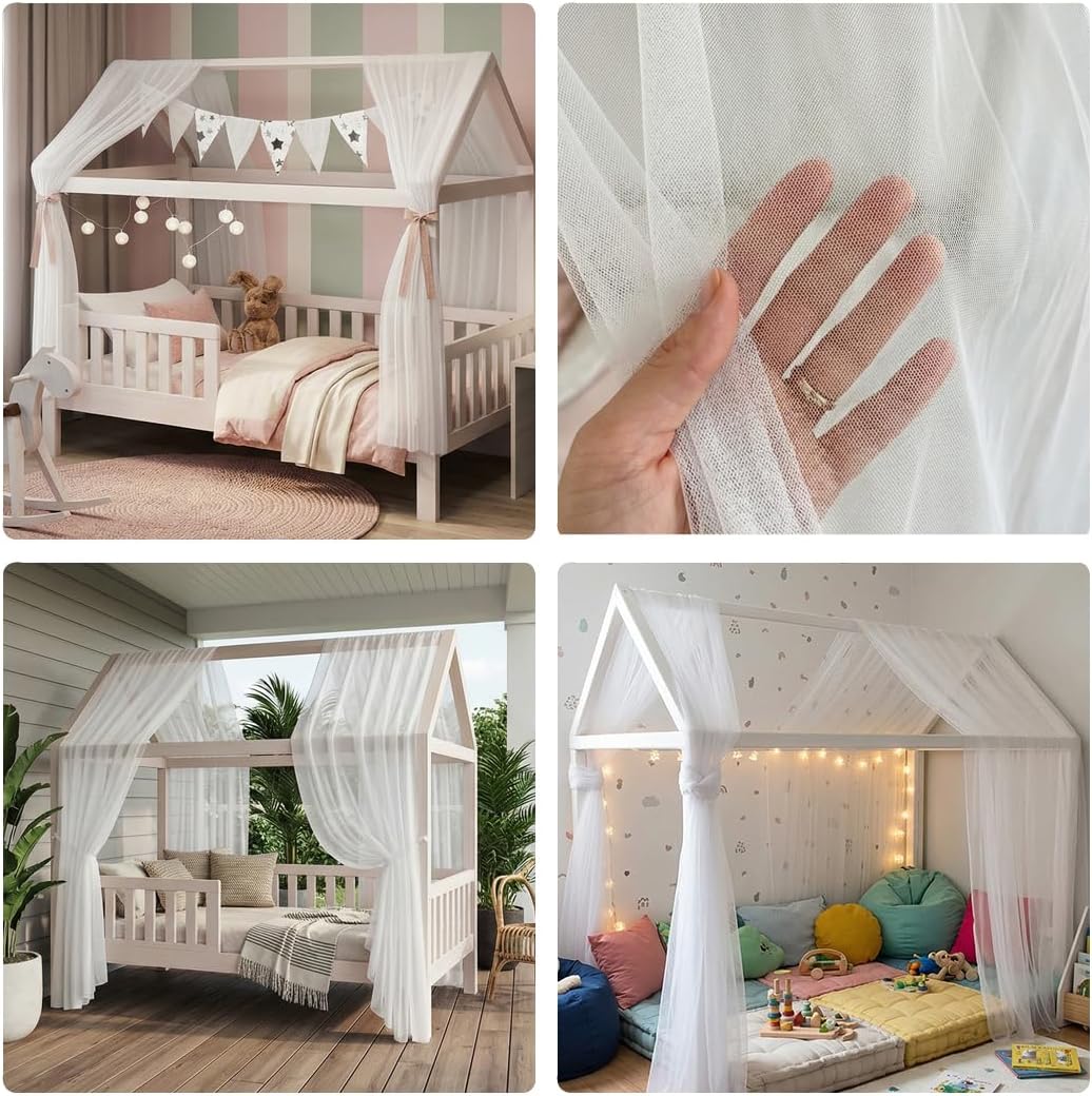 Yuragim Hausbett Himmel 2er-Set, Betthimmel Hausbett Musselin (Weiss, 150x350 cm)
