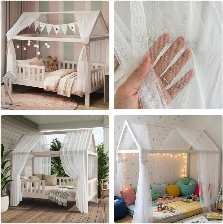 Yuragim Hausbett Himmel 2er-Set, Betthimmel Hausbett Musselin (Weiss, 150x350 cm)