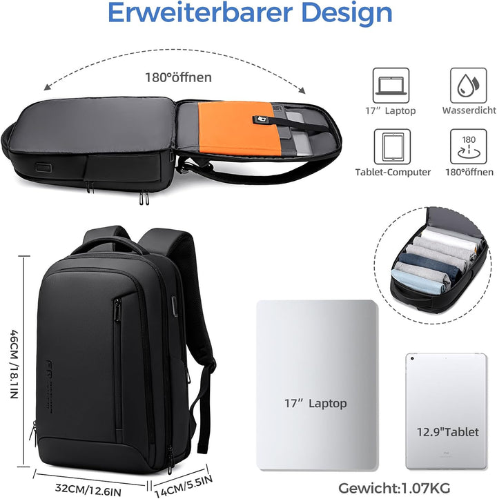 Arbeitstasche Herren - Laptop Rucksack 17 Zoll Business Rucksack Herren,Wasserdichter Laptoptasche f