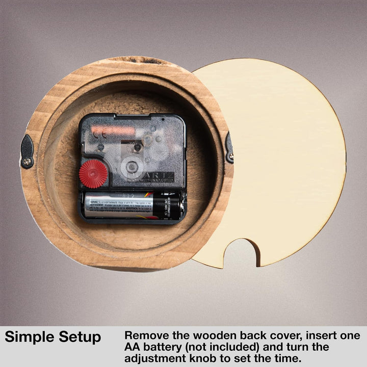 Driini Analoge Tischuhr aus Holz - 10,9 cm Dekorative Kiefernholz-Uhr, kein Tick-Design - leicht zu