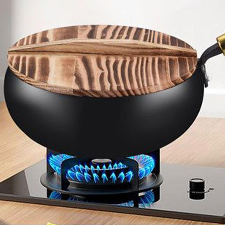 Wokpfanne - Gusseisen Bratwok - Ergonomische Unbeschichtete Eisenpfanne Mit Deckel Für Haushalt Outd