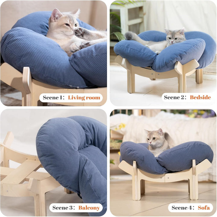 CheerPals Erhöhtes Katzenbett Blumenform, 55cm L&W Grosses Katzensofa, Stilvoll Katzenstuhl mit Hoch