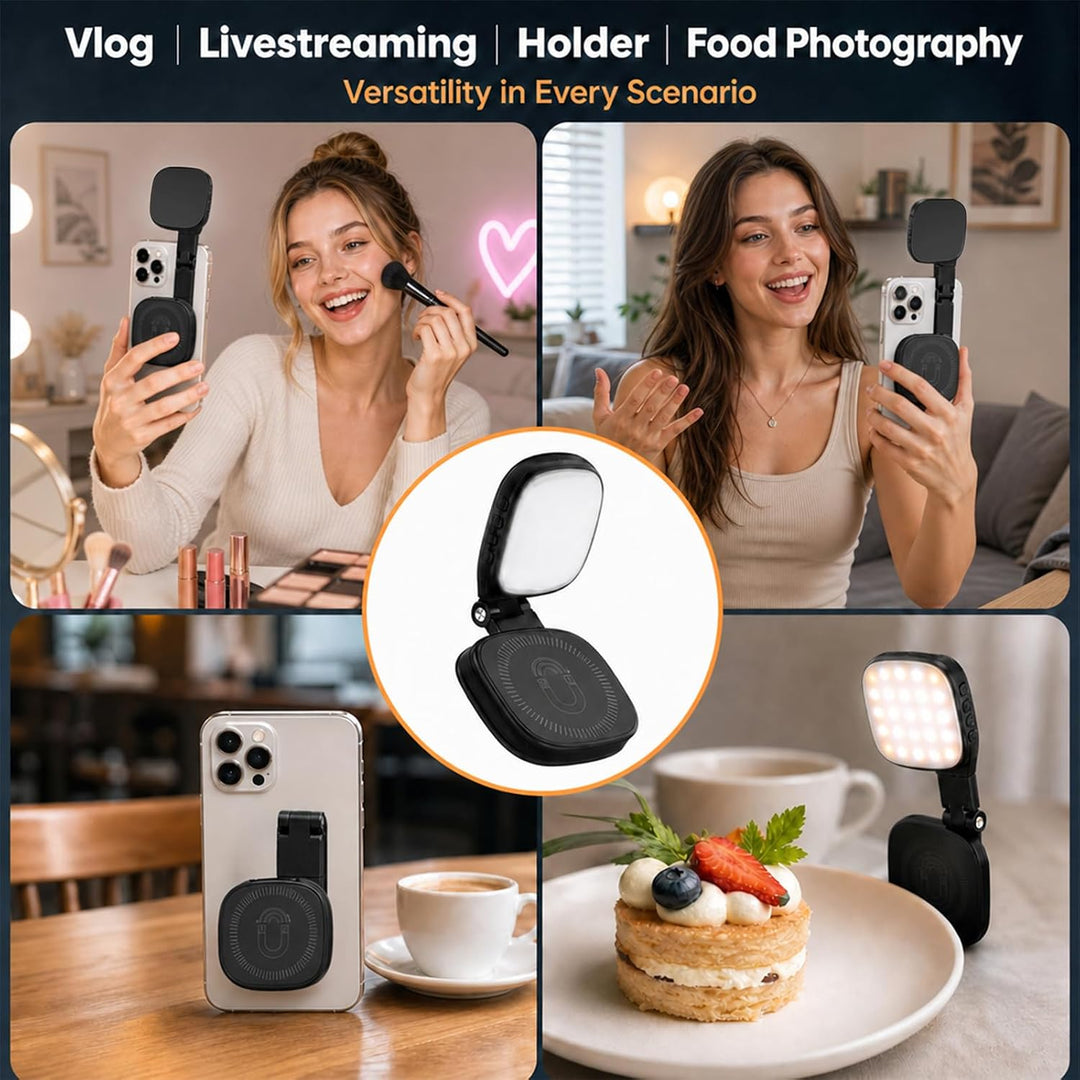 Magnetisches 3-in-1 Selfie Licht Mit Spiegel, 1000mAh Akku 48 LEDs & 10 Helligkeitsstufen (3000K-650