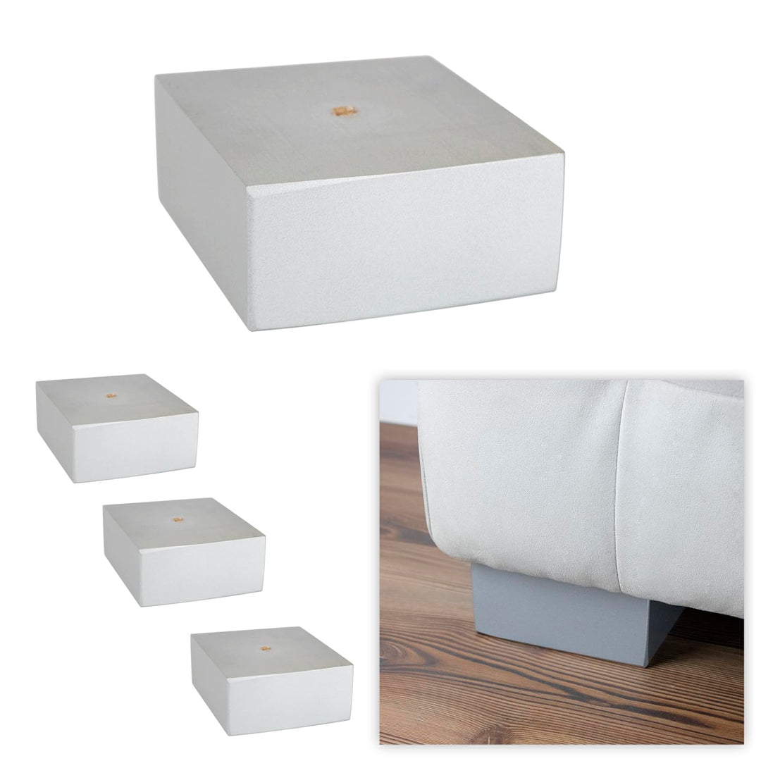 P17| 978 Set 4 Füsse + Schrauben | Satiniertes Silber | Höhe 6,5 cm - L. 16x14 cm | Beine für Sofas,