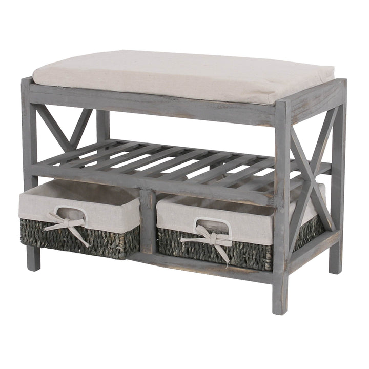 Mendler Schuhregal HWC-C48, Sitzbank Schuhablage, Shabby-Look Vintage 45x65x34cm - grau, Grau