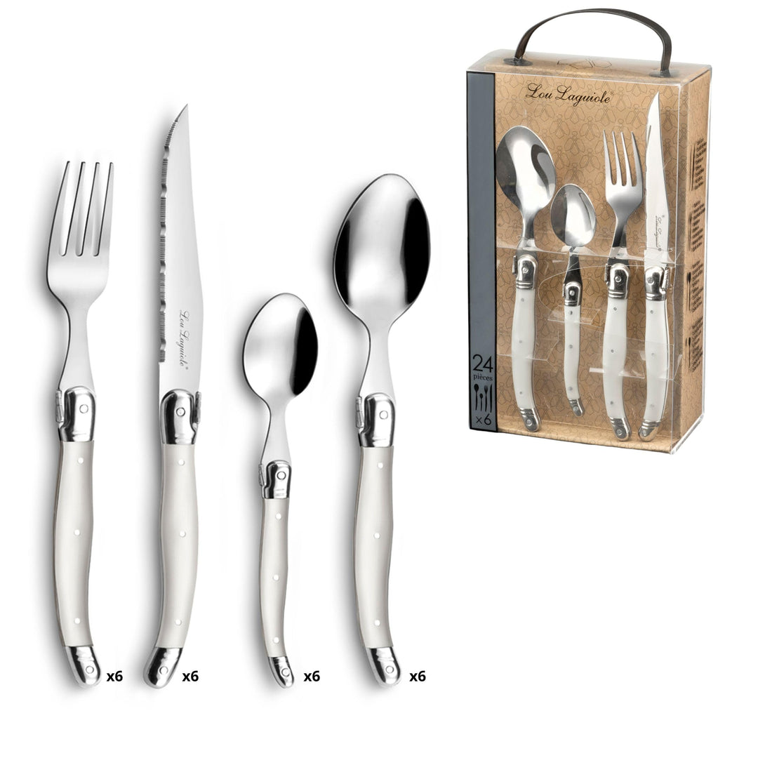LOU LAGUIOLE TRADITION Steakmesser Besteck Set 24-teilig | Steakbesteck mit Tradition und Stil | Gri