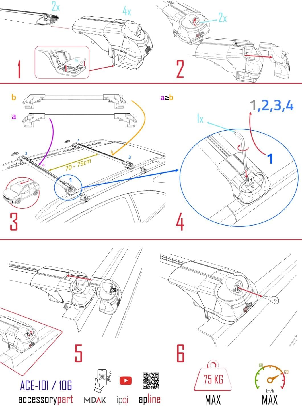 apline Kompatibel mit Ford Kuga 2013-2018 Relingträger ACE-1 Dachträger Gepackträger GRAU
