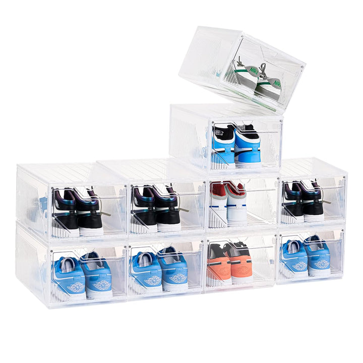 Schuhboxen organizer 10er Pack. Transparent Schuhaufbewahrung für Sneakers und Turnschuhe. Schuhe Sc