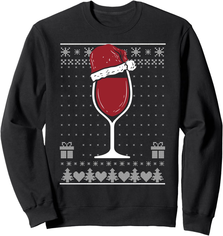 Rotwein Glas mit Weihnachtsmütze Weihnachten Ugly Christmas Sweatshirt