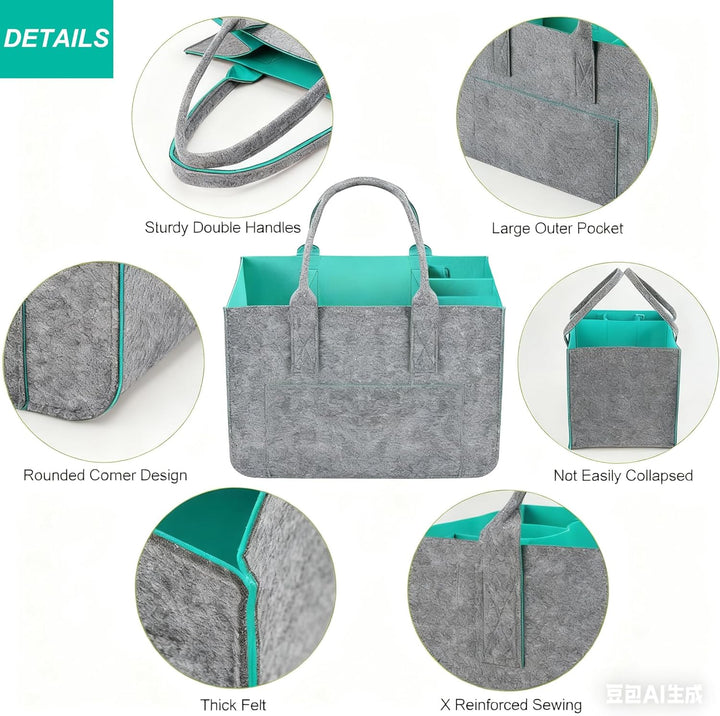2 Stück 30L Gross Filztasche Einkaufstasche mit Fächern, Faltbar Filztaschen Shopper mit Stabile Hen