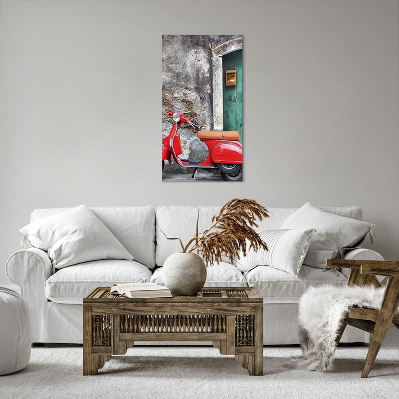 Bilder auf Leinwand 55x100cm Leinwandbild mit Rahmen Scooter transport italien retro Gross Wanddeko