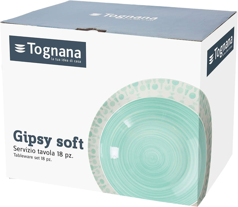 Tognana Gipsy Soft Tellerservice für 6 Personen, 18 Stück, Porzellan, mehrfarbig