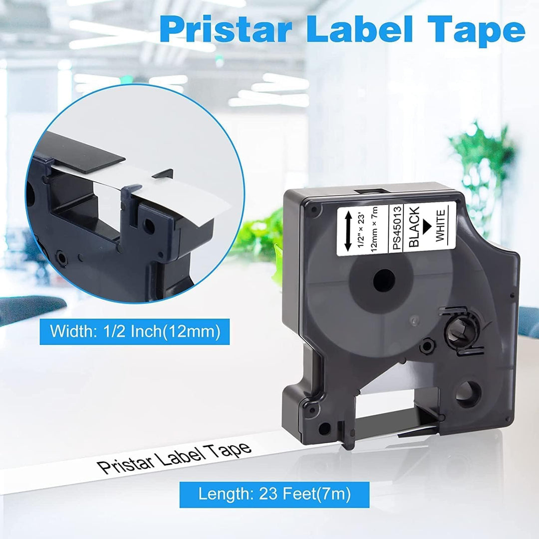 Pristar 8x Etikettenband Kompatibel für Dynmo D1 45013 a45013 Schwarz auf Weiss 12mm x 7m Schriftban