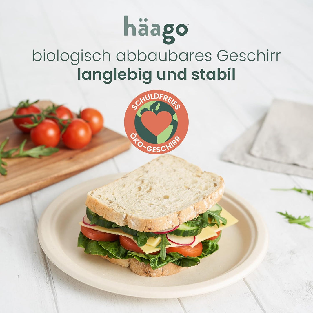 HAAGO 96 Zuckerrohr Bagasse Einwegteller für Geburtstage, Hochzeiten, Partys, 26cm - Stabil, Umweltf