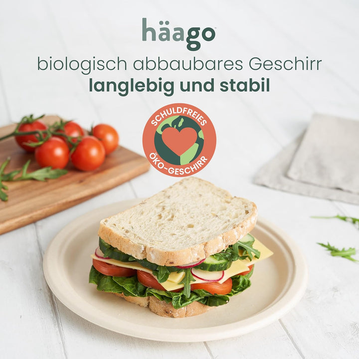 HAAGO 96 Zuckerrohr Bagasse Einwegteller für Geburtstage, Hochzeiten, Partys, 26cm - Stabil, Umweltf
