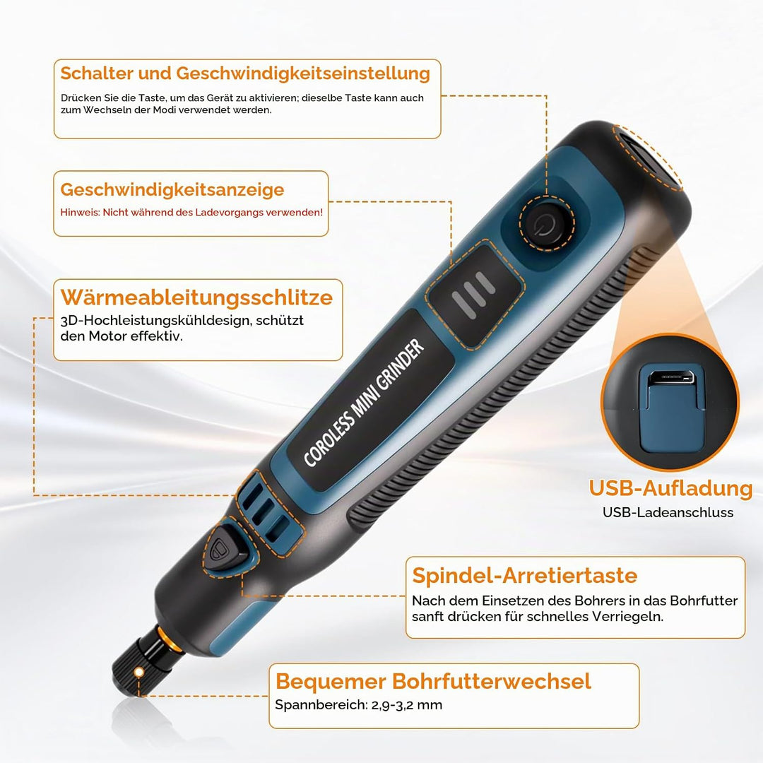 Multifunktionswerkzeug Kabelloses Gravurwerkzeug-Set, Tragbarer Gravurstift Mini-Rotationswerkzeug m