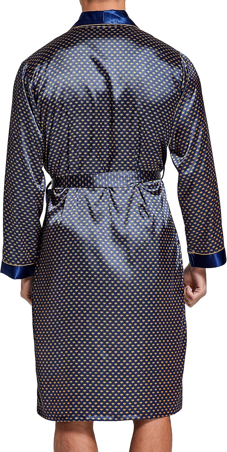 Herren Satin Bademantel, Leichter Seiden Langarm Bademantel mit Shorts Set, Spa Kimono Nachtwäsche,