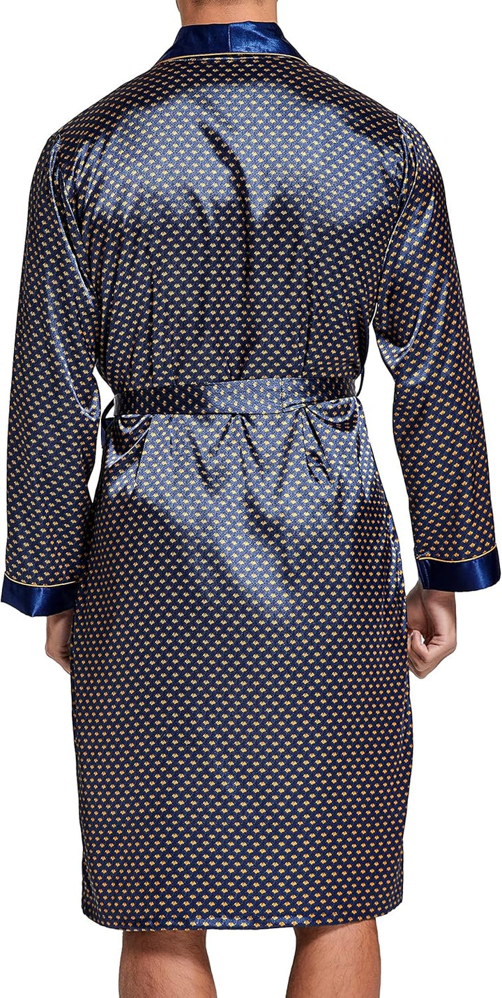 Herren Satin Bademantel, Leichter Seiden Langarm Bademantel mit Shorts Set, Spa Kimono Nachtwäsche,