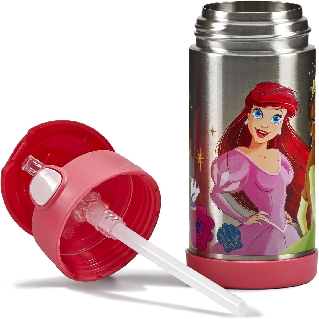 Thermos kids FUNTAINER STRAW BOTTLE DISNEY 0,35 l, Princesses, Thermoflasche Kinder aus Edelstahl mi