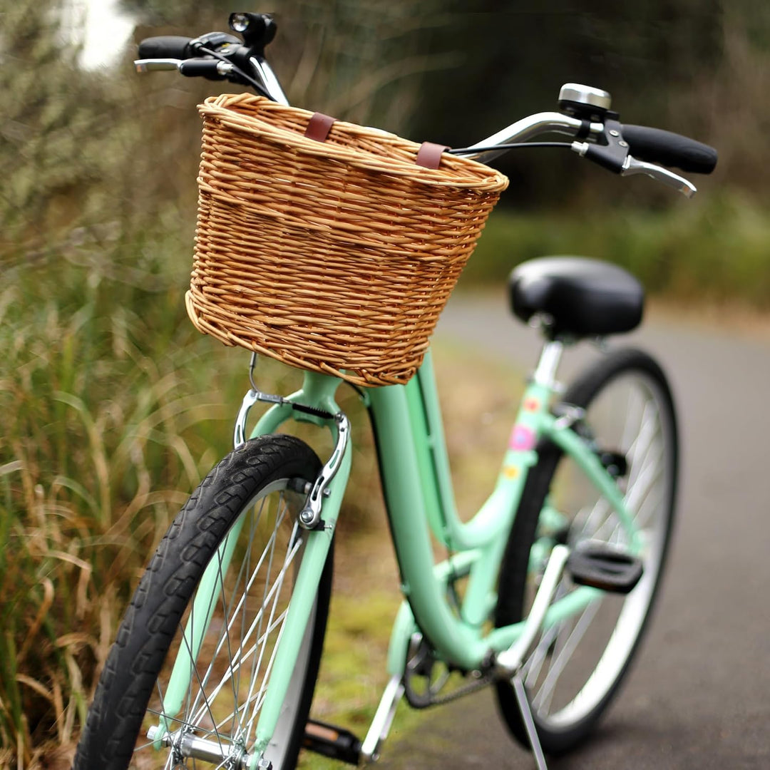 ProSource Wicker Bike Basket Front Cargo for Women and Men, Fits Most Bikes, Beach Cruiser, Stationa