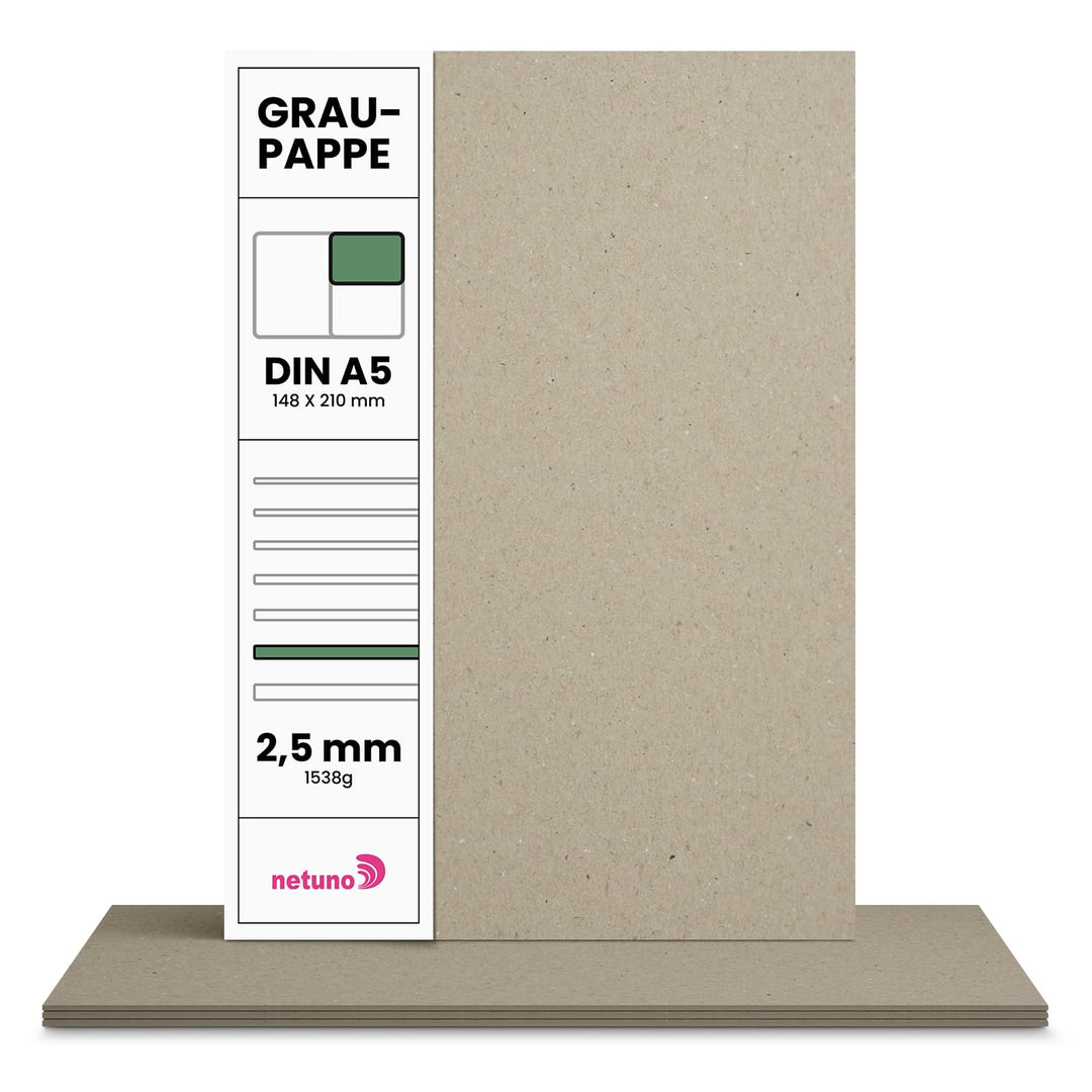 Netuno 100x Graupappe DIN A5 148x 210 mm 1538g Graukarton 2,5 mm Buchbinderpappe für Bastelarbeiten