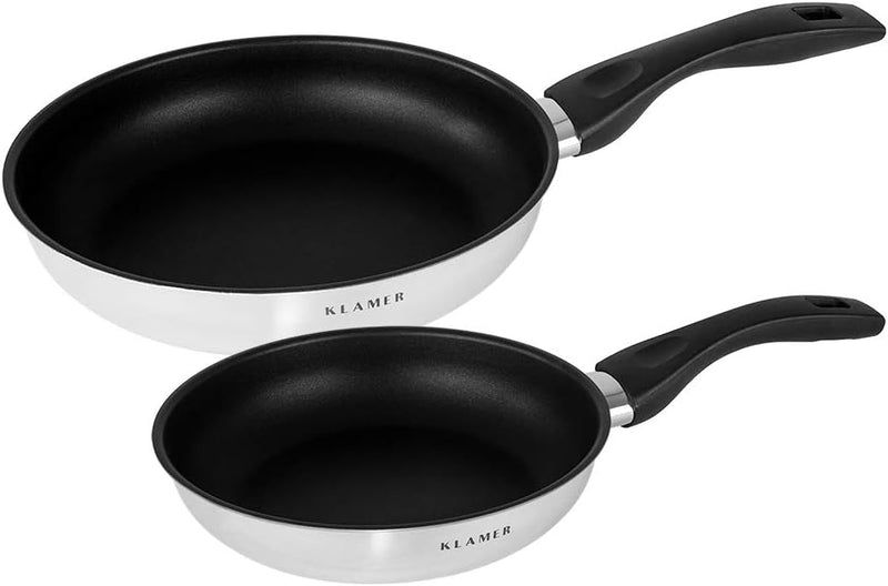 KLAMER Pfannenset 2-teilig Profi Edelstahl-Bratpfanne 24 cm Induktion Premium Beschichtung (20 cm +